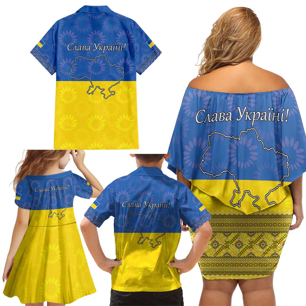 Ukraine National Flag Day Family Matching Off Shoulder Short Dress and Hawaiian Shirt 23 August with Sunflower