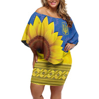 Ukraine National Flag Day Family Matching Off Shoulder Short Dress and Hawaiian Shirt 23 August with Sunflower