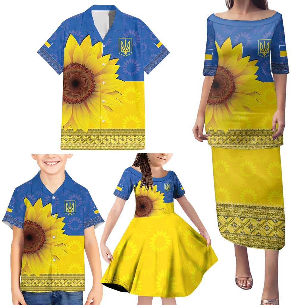 Ukraine National Flag Day Family Matching Puletasi and Hawaiian Shirt 23 August with Sunflower