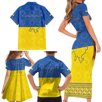Ukraine National Flag Day Family Matching Short Sleeve Bodycon Dress and Hawaiian Shirt 23 August with Sunflower