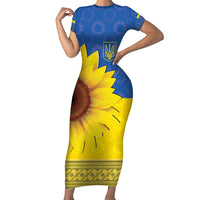 Ukraine National Flag Day Family Matching Short Sleeve Bodycon Dress and Hawaiian Shirt 23 August with Sunflower