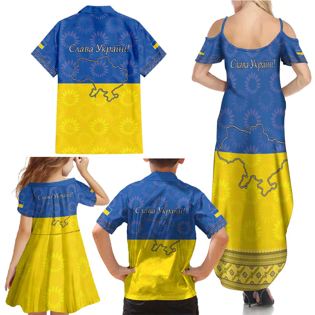 Ukraine National Flag Day Family Matching Summer Maxi Dress and Hawaiian Shirt 23 August with Sunflower