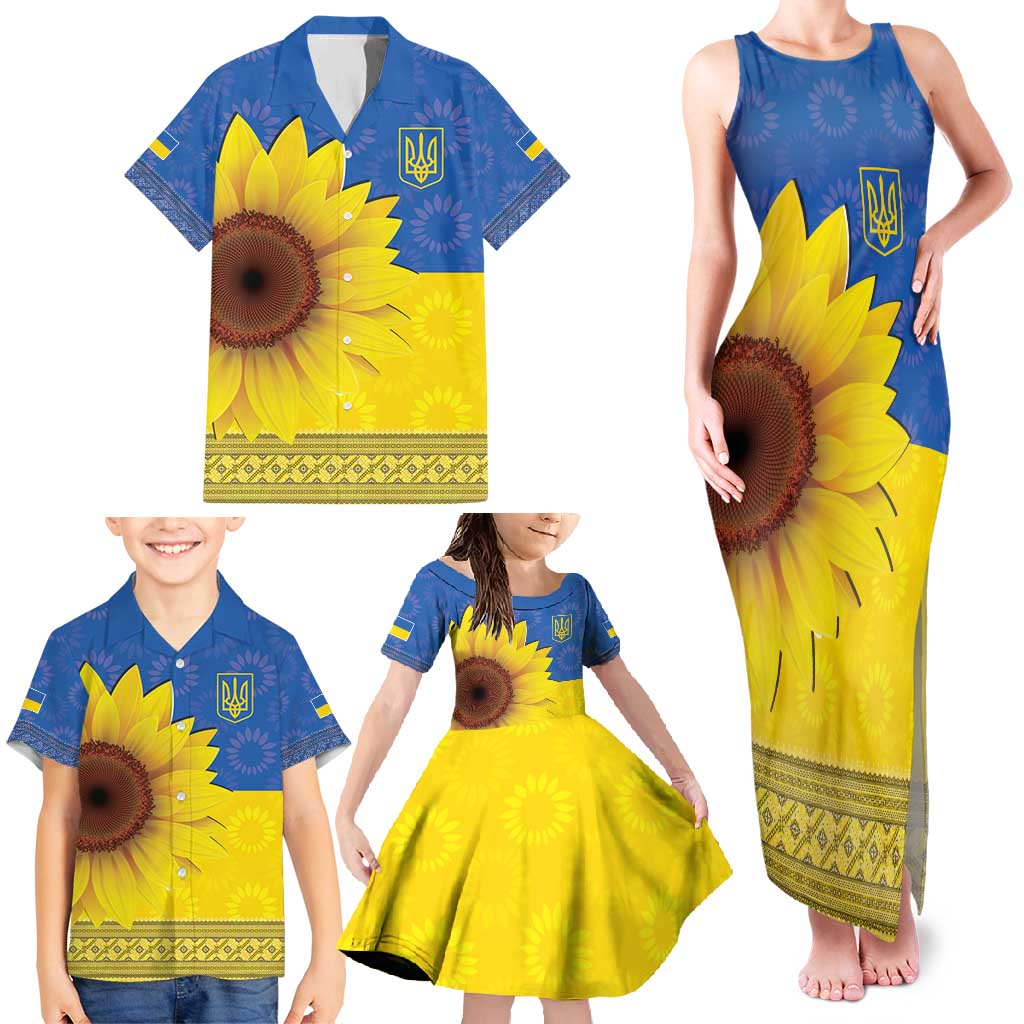 Ukraine National Flag Day Family Matching Tank Maxi Dress and Hawaiian Shirt 23 August with Sunflower
