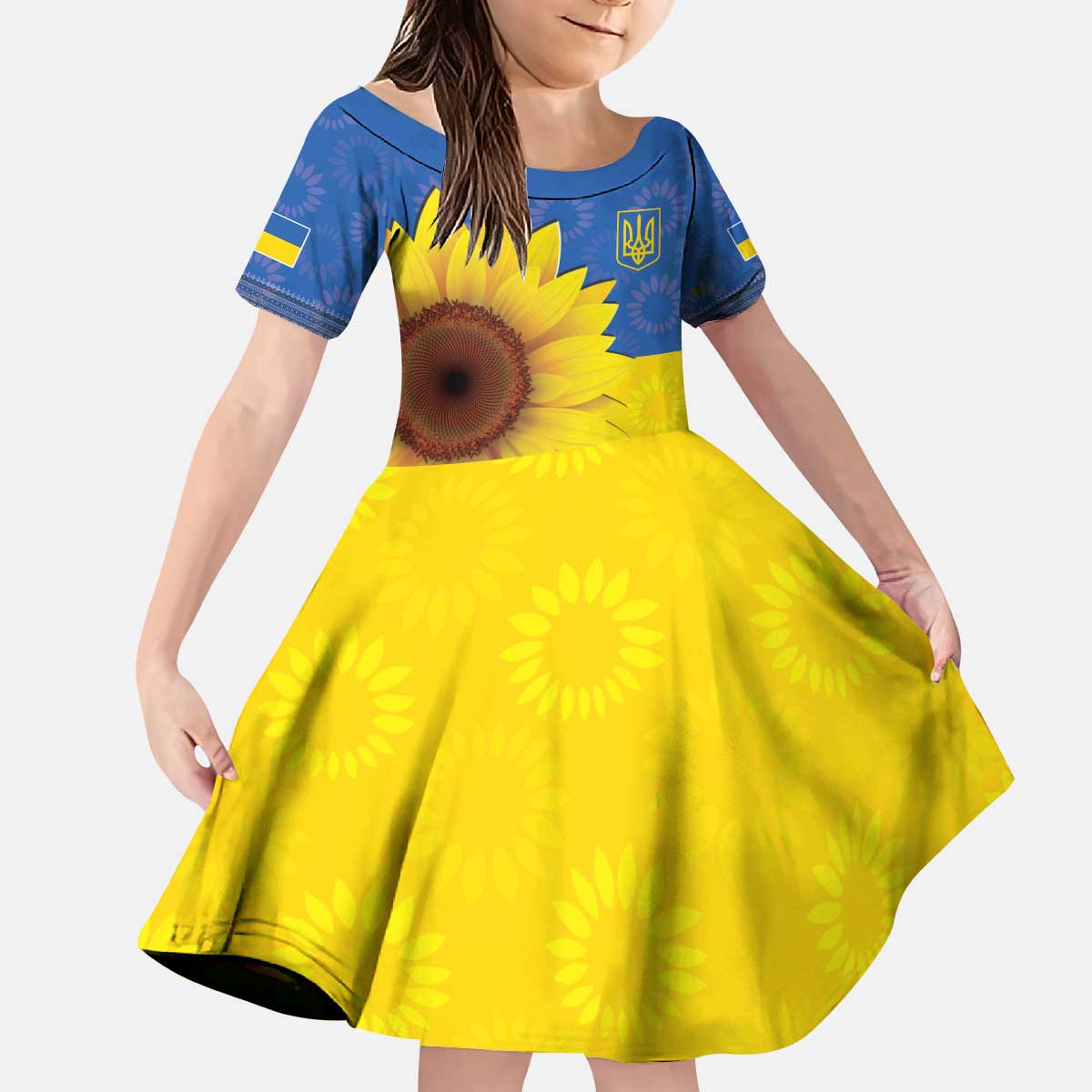 Ukraine National Flag Day Kid Short Sleeve Dress 23 August with Sunflower