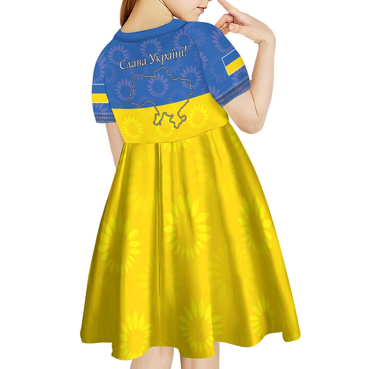 Ukraine National Flag Day Kid Short Sleeve Dress 23 August with Sunflower
