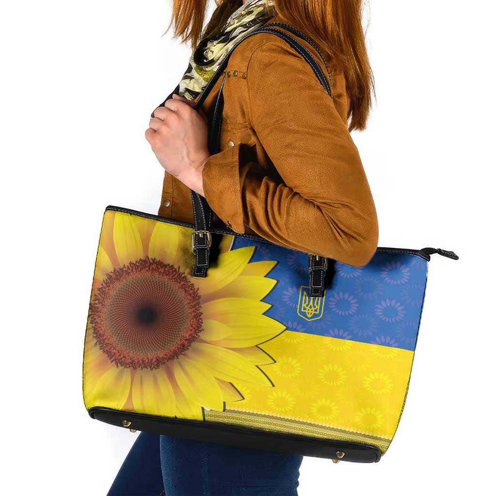 Ukraine National Flag Day Leather Tote Bag 23 August with Sunflower
