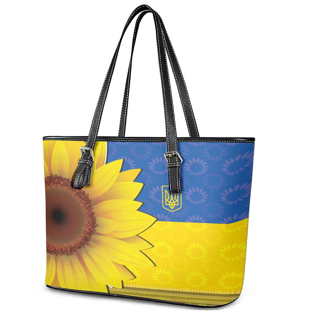 Ukraine National Flag Day Leather Tote Bag 23 August with Sunflower