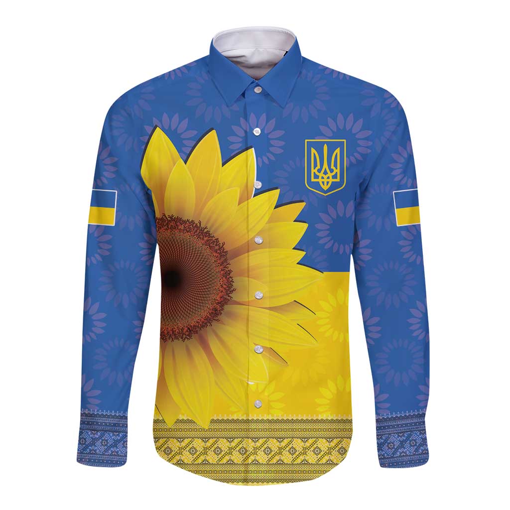 Ukraine National Flag Day Long Sleeve Button Shirt 23 August with Sunflower