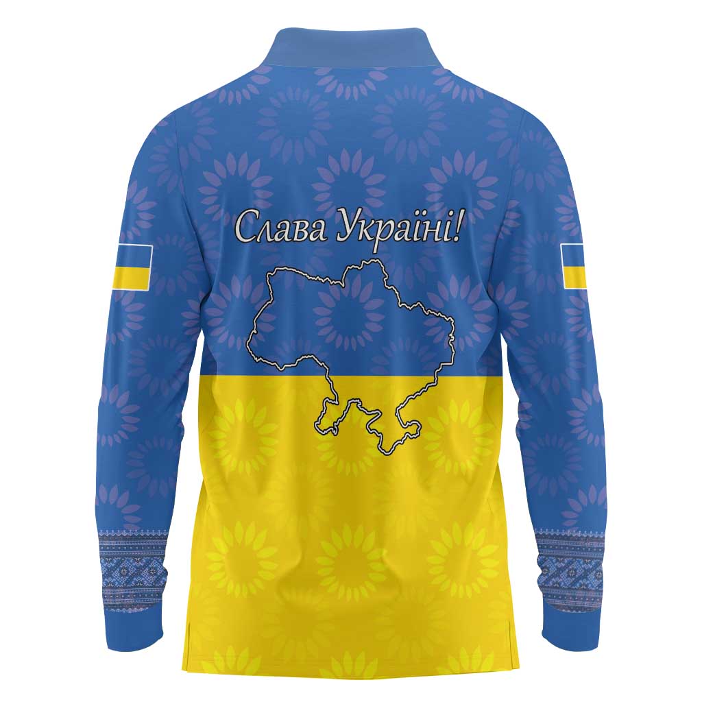 Ukraine National Flag Day Long Sleeve Polo Shirt 23 August with Sunflower