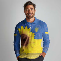 Ukraine National Flag Day Long Sleeve Polo Shirt 23 August with Sunflower