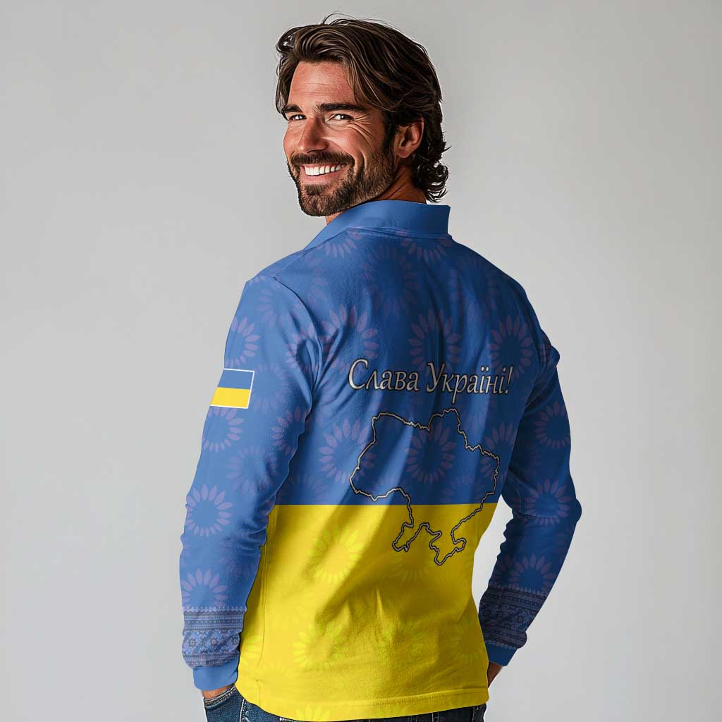 Ukraine National Flag Day Long Sleeve Polo Shirt 23 August with Sunflower