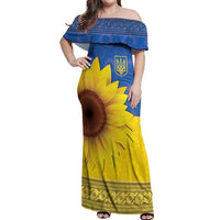 Ukraine National Flag Day Off Shoulder Maxi Dress 23 August with Sunflower