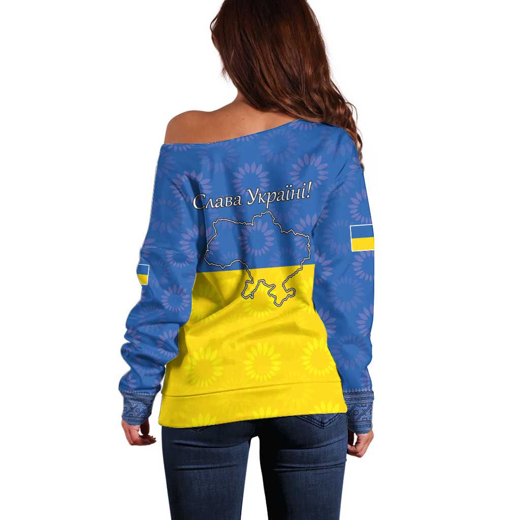 Ukraine National Flag Day Off Shoulder Sweater 23 August with Sunflower