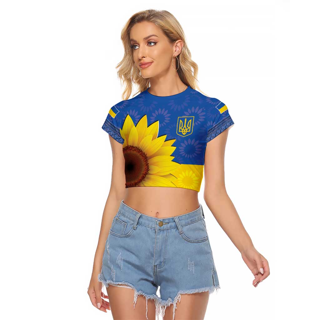 Ukraine National Flag Day Raglan Cropped T Shirt 23 August with Sunflower