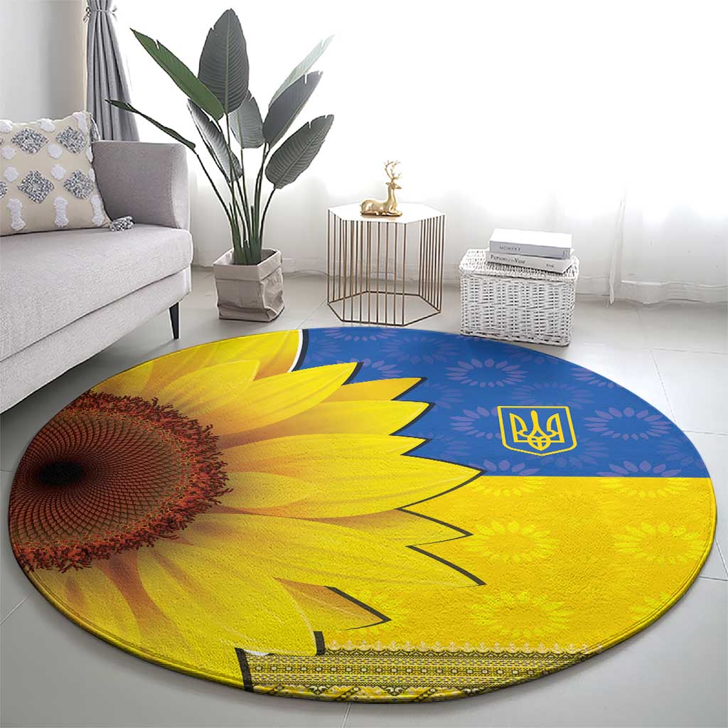 Ukraine National Flag Day Round Carpet 23 August with Sunflower