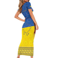 Ukraine National Flag Day Short Sleeve Bodycon Dress 23 August with Sunflower