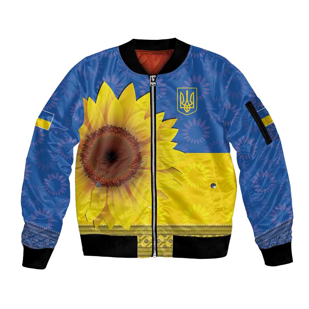 Ukraine National Flag Day Sleeve Zip Bomber Jacket 23 August with Sunflower