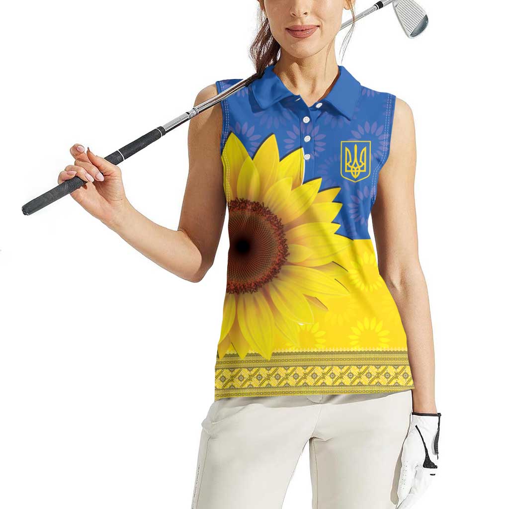 Ukraine National Flag Day Women Sleeveless Polo Shirt 23 August with Sunflower