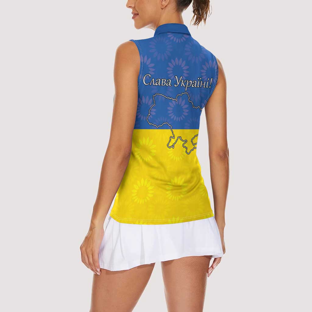 Ukraine National Flag Day Women Sleeveless Polo Shirt 23 August with Sunflower