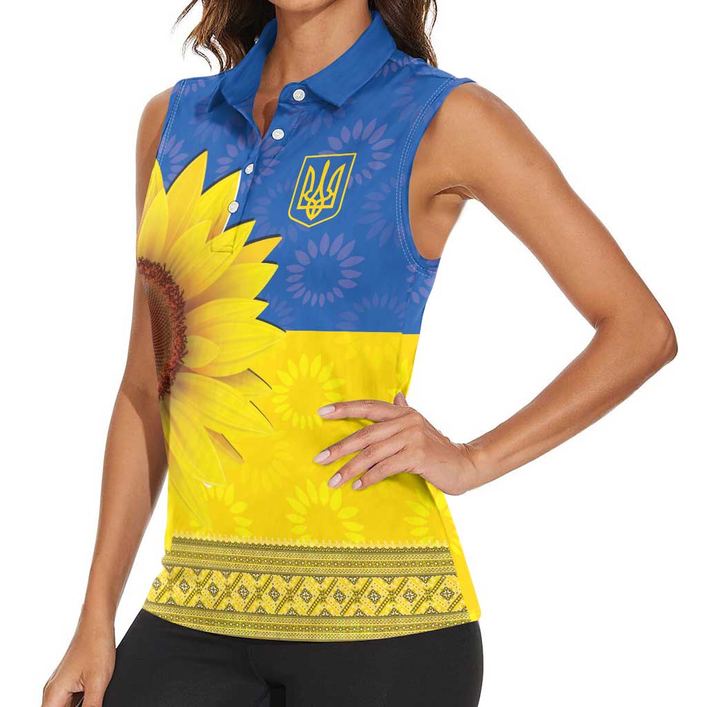 Ukraine National Flag Day Women Sleeveless Polo Shirt 23 August with Sunflower