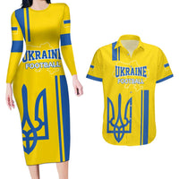 Custom Ukraine Football Couples Matching Long Sleeve Bodycon Dress and Hawaiian Shirt Yellow Style