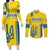 Custom Ukraine Football Couples Matching Long Sleeve Bodycon Dress and Long Sleeve Button Shirt Yellow Style