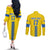 Custom Ukraine Football Couples Matching Off The Shoulder Long Sleeve Dress and Long Sleeve Button Shirt Yellow Style