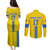 Custom Ukraine Football Couples Matching Puletasi and Long Sleeve Button Shirt Yellow Style
