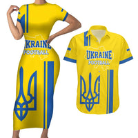 Custom Ukraine Football Couples Matching Short Sleeve Bodycon Dress and Hawaiian Shirt Yellow Style