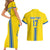 Custom Ukraine Football Couples Matching Short Sleeve Bodycon Dress and Hawaiian Shirt Yellow Style
