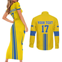 Custom Ukraine Football Couples Matching Short Sleeve Bodycon Dress and Long Sleeve Button Shirt Yellow Style