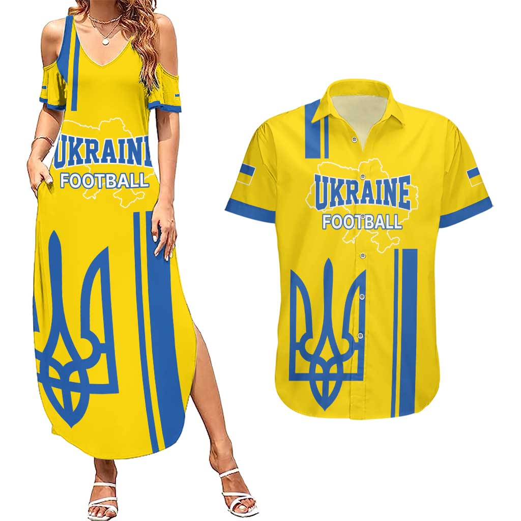 Custom Ukraine Football Couples Matching Summer Maxi Dress and Hawaiian Shirt Yellow Style