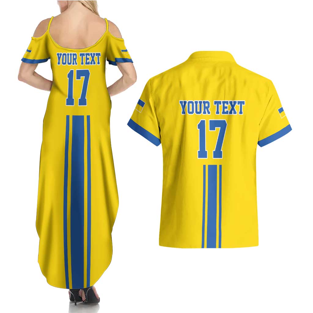 Custom Ukraine Football Couples Matching Summer Maxi Dress and Hawaiian Shirt Yellow Style