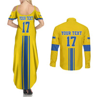 Custom Ukraine Football Couples Matching Summer Maxi Dress and Long Sleeve Button Shirt Yellow Style