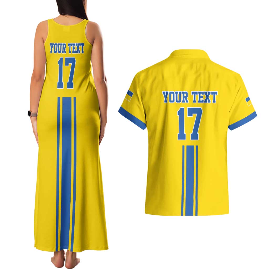 Custom Ukraine Football Couples Matching Tank Maxi Dress and Hawaiian Shirt Yellow Style