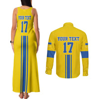 Custom Ukraine Football Couples Matching Tank Maxi Dress and Long Sleeve Button Shirt Yellow Style