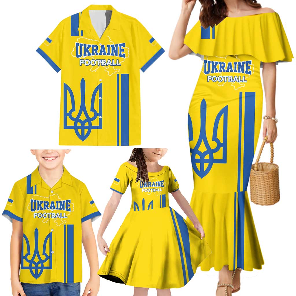 Custom Ukraine Football Family Matching Mermaid Dress and Hawaiian Shirt Yellow Style
