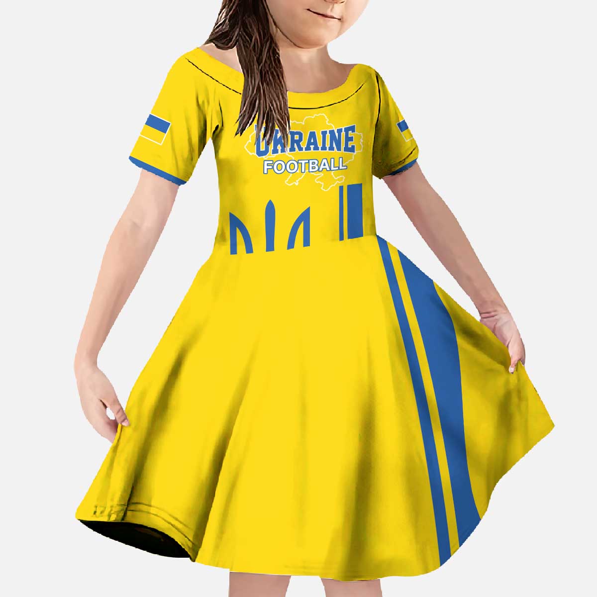 Custom Ukraine Football Family Matching Off The Shoulder Long Sleeve Dress and Hawaiian Shirt Yellow Style