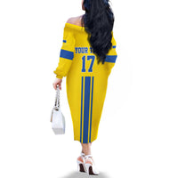 Custom Ukraine Football Family Matching Off The Shoulder Long Sleeve Dress and Hawaiian Shirt Yellow Style