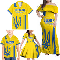 Custom Ukraine Football Family Matching Off Shoulder Maxi Dress and Hawaiian Shirt Yellow Style