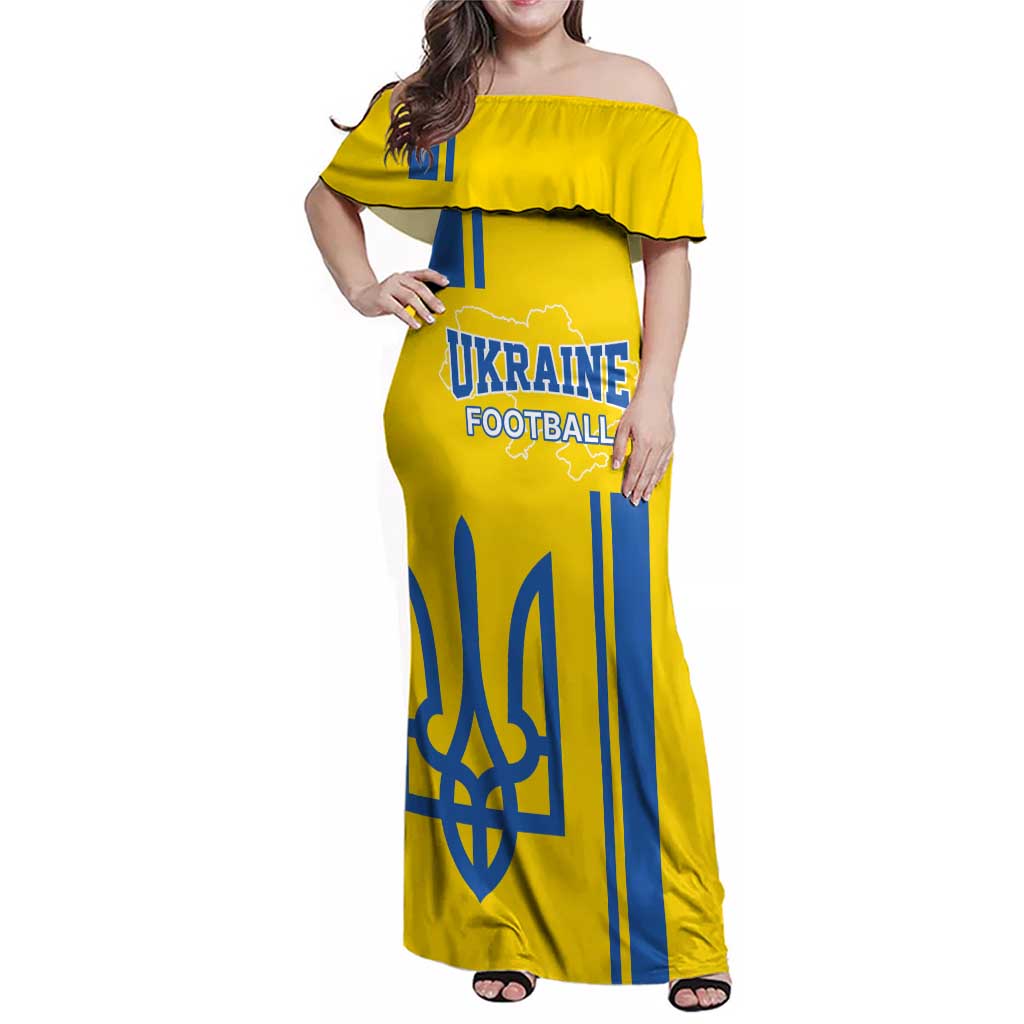 Custom Ukraine Football Family Matching Off Shoulder Maxi Dress and Hawaiian Shirt Yellow Style