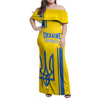 Custom Ukraine Football Family Matching Off Shoulder Maxi Dress and Hawaiian Shirt Yellow Style