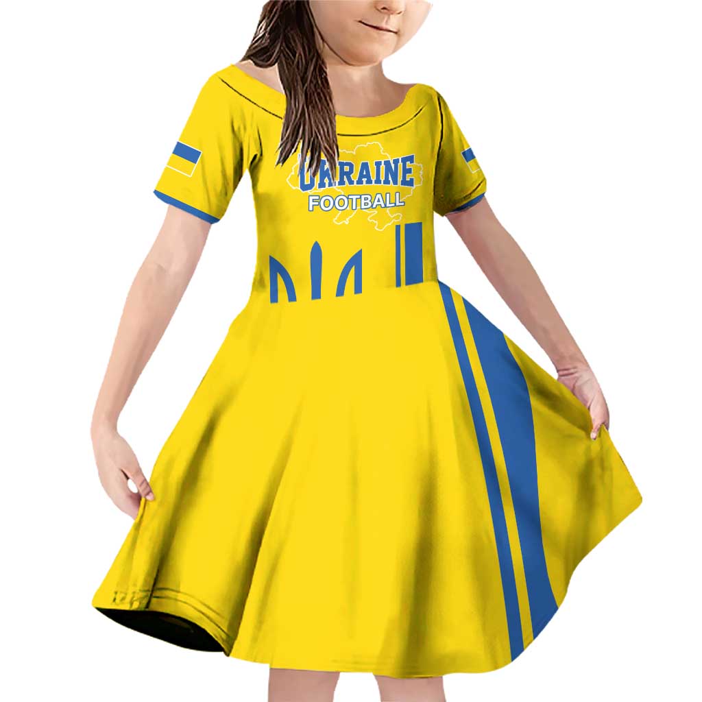 Custom Ukraine Football Family Matching Off Shoulder Short Dress and Hawaiian Shirt Yellow Style
