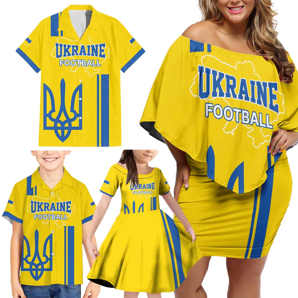 Custom Ukraine Football Family Matching Off Shoulder Short Dress and Hawaiian Shirt Yellow Style