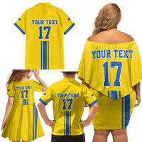 Custom Ukraine Football Family Matching Off Shoulder Short Dress and Hawaiian Shirt Yellow Style