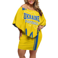 Custom Ukraine Football Family Matching Off Shoulder Short Dress and Hawaiian Shirt Yellow Style