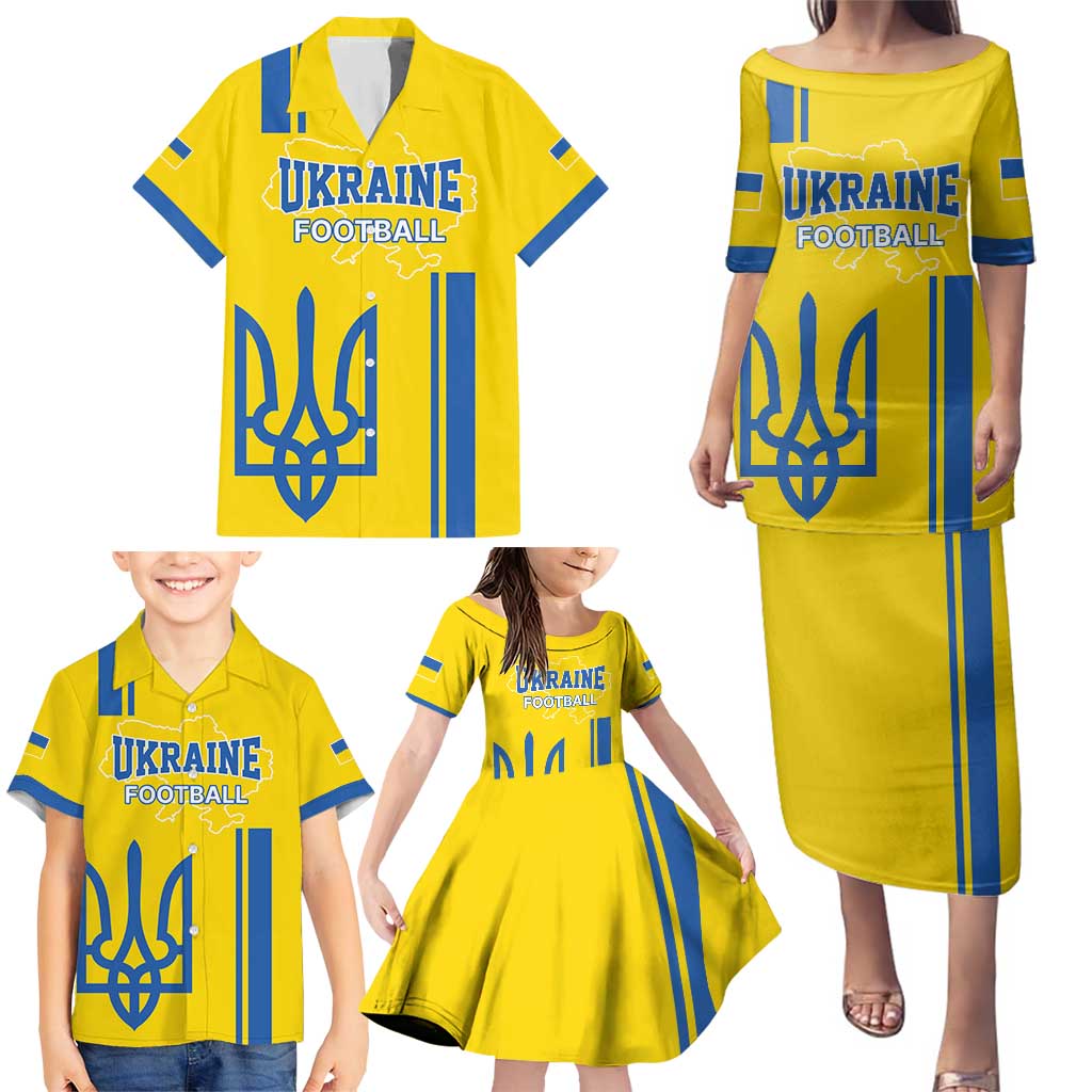Custom Ukraine Football Family Matching Puletasi and Hawaiian Shirt Yellow Style