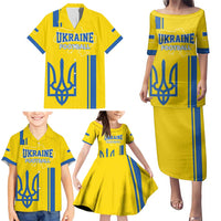 Custom Ukraine Football Family Matching Puletasi and Hawaiian Shirt Yellow Style