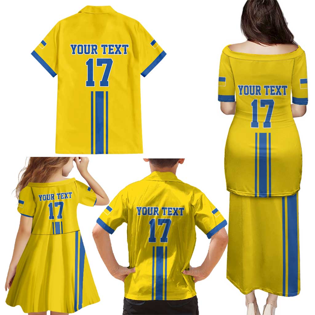 Custom Ukraine Football Family Matching Puletasi and Hawaiian Shirt Yellow Style