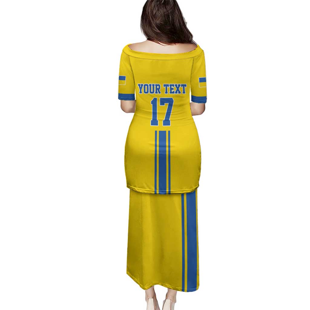 Custom Ukraine Football Family Matching Puletasi and Hawaiian Shirt Yellow Style